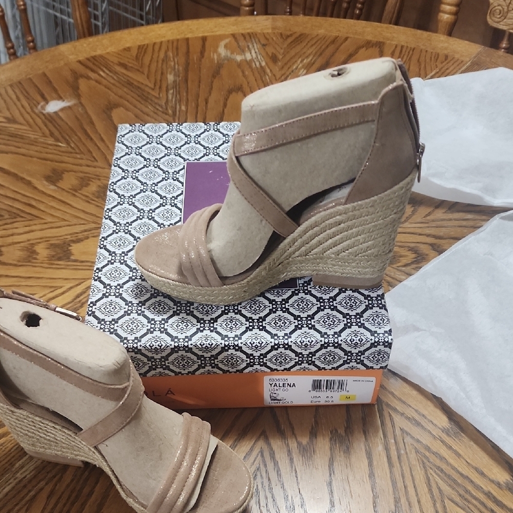 Isola Tan Wedge Sandals with Espadrille Heel